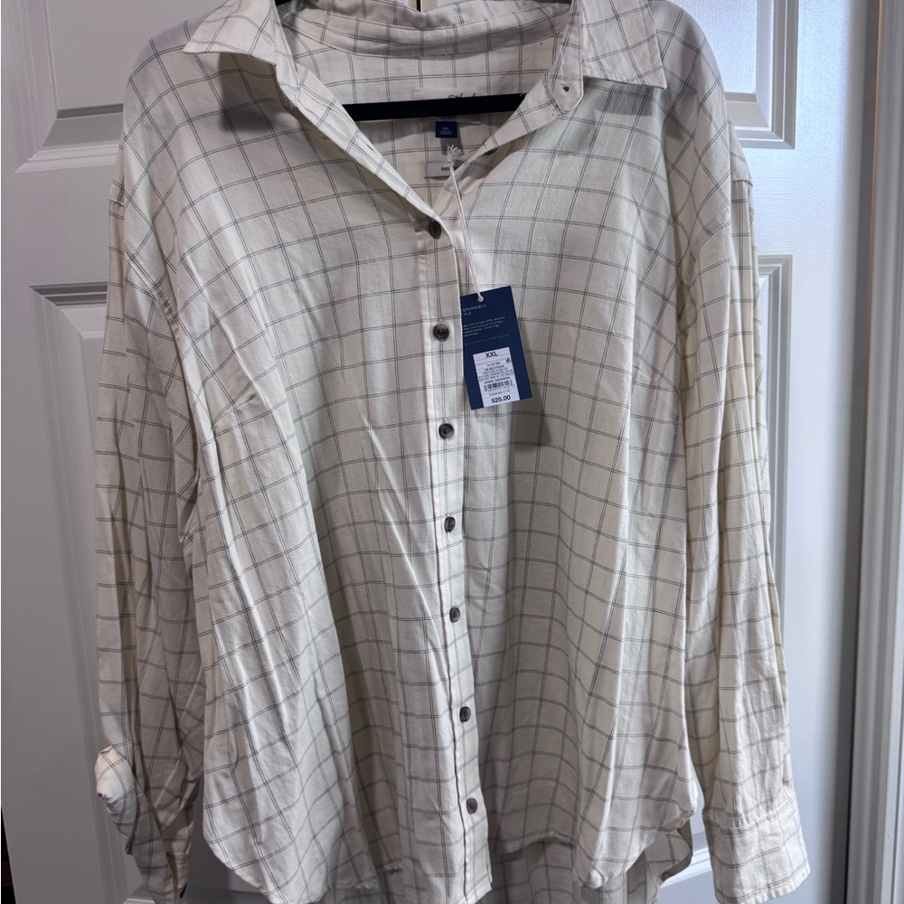 Women’s Cream Checkered Button Down